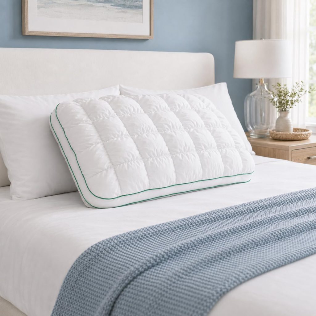 Mellow Puff Pillow for Sleeping, Cooling Marshmallow Cloud Pillow with Cool-Touch Quilted Grid Cover, Fluffy Support for Side, Back & Stomach Sleepers, Machine Washable, 19 x 29 Inch