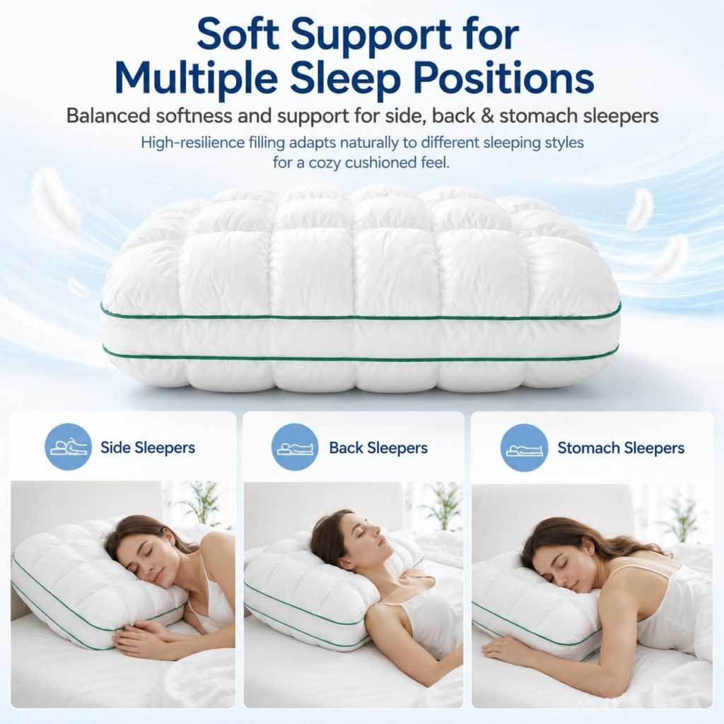 Mellow Puff Pillow for Sleeping, Cooling Marshmallow Cloud Pillow with Cool-Touch Quilted Grid Cover, Fluffy Support for Side, Back & Stomach Sleepers, Machine Washable, 19 x 29 Inch