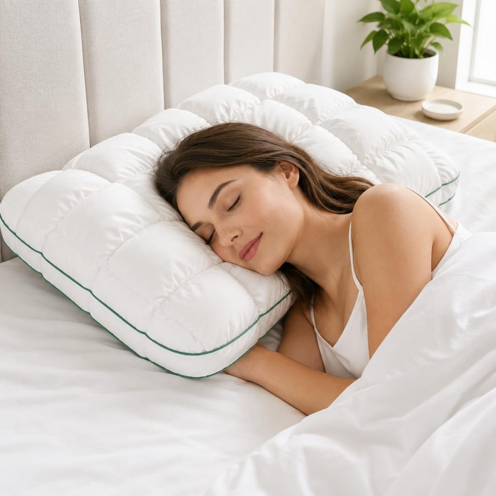 Mellow Puff Pillow for Sleeping, Cooling Marshmallow Cloud Pillow with Cool-Touch Quilted Grid Cover, Fluffy Support for Side, Back & Stomach Sleepers, Machine Washable, 19 x 29 Inch