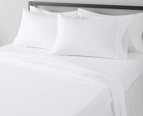 Amazon Basics Breathable, Wrinkle-Free Brushed Microfiber 4-Piece Bed Sheet Set with 14-Inch Deep Pockets, Queen, Gray Crosshatch, Printed