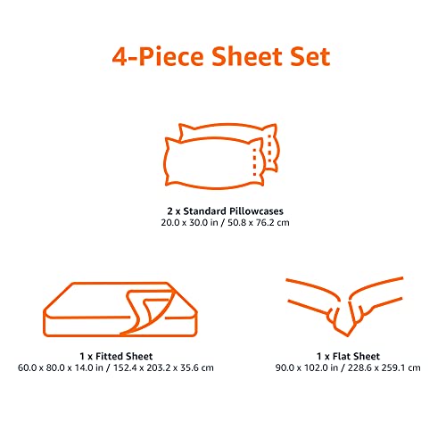 Amazon Basics Breathable, Wrinkle-Free Brushed Microfiber 4-Piece Bed Sheet Set with 14-Inch Deep Pockets, Queen, Gray Crosshatch, Printed