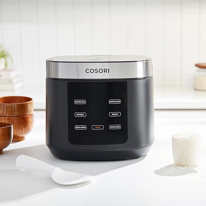 Cosori Rice Cooker 10 Cup, Ceramic Coating Inner Pot, Fuzzy Logic, 18-in-1 | 24H Keep Warm & Delay Timer, Stainless Steel Steamer Basket, Non-stick Ceramic Coating, Sauté, Slow Cook, Black
