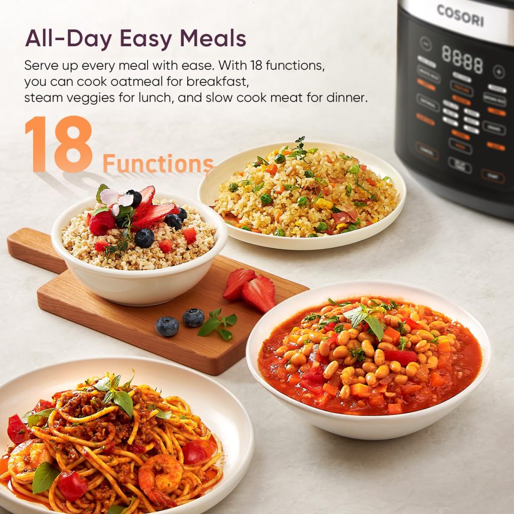 Cosori Rice Cooker 10 Cup, Ceramic Coating Inner Pot, Fuzzy Logic, 18-in-1 | 24H Keep Warm & Delay Timer, Stainless Steel Steamer Basket, Non-stick Ceramic Coating, Sauté, Slow Cook, Black