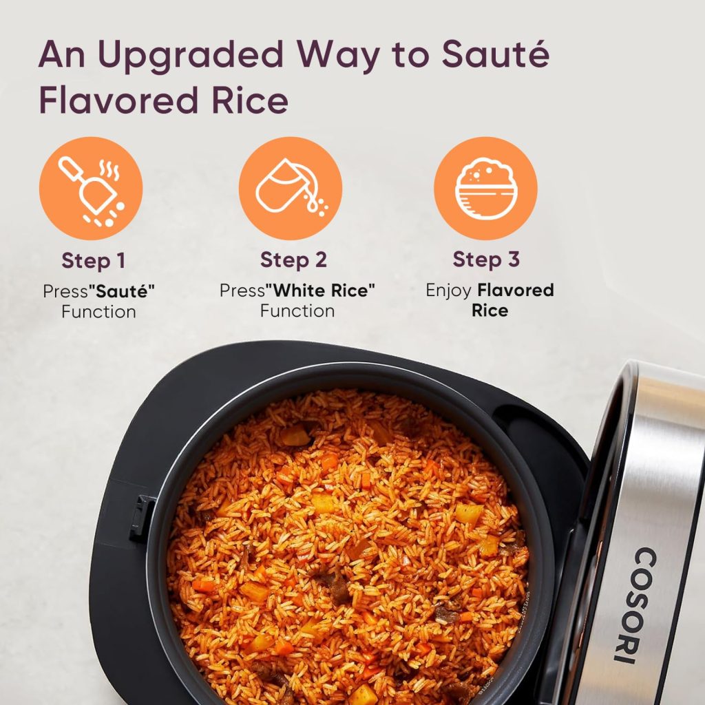 Cosori Rice Cooker 10 Cup, Ceramic Coating Inner Pot, Fuzzy Logic, 18-in-1 | 24H Keep Warm & Delay Timer, Stainless Steel Steamer Basket, Non-stick Ceramic Coating, Sauté, Slow Cook, Black