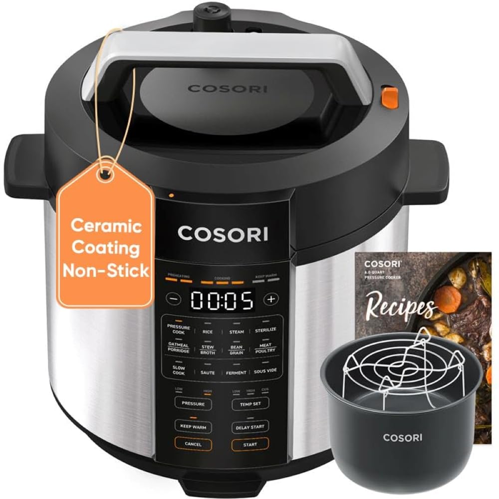 Cosori Rice Cooker 10 Cup, Ceramic Coating Inner Pot, Fuzzy Logic, 18-in-1 | 24H Keep Warm & Delay Timer, Stainless Steel Steamer Basket, Non-stick Ceramic Coating, Sauté, Slow Cook, Black