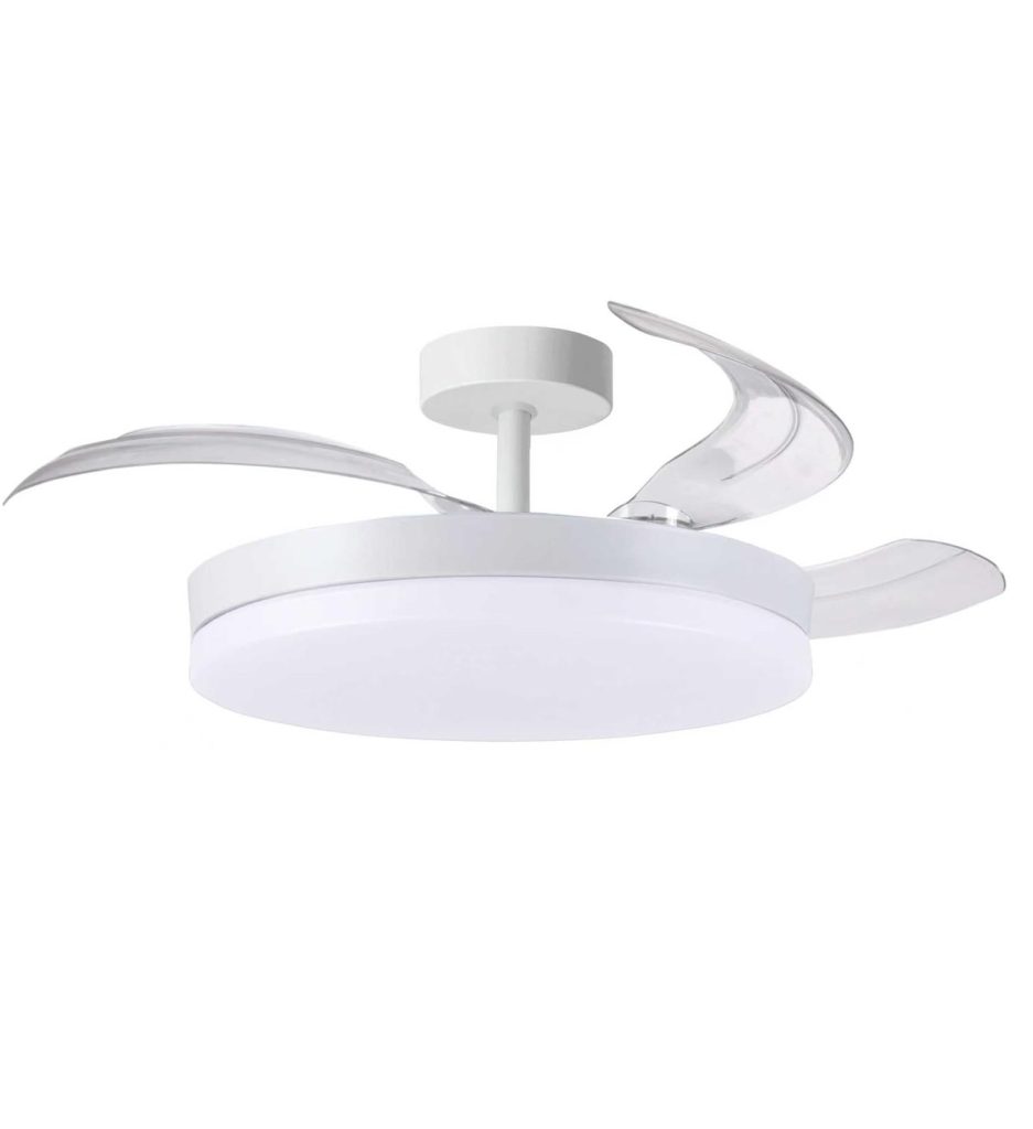 Ventilador de techo con luz con mando 3 aspas, Motor DC 30W+42W Luz LED | temporizador, 6 velocidades, aspas retráctiles, 3 temperaturas de luz, función verano-invierno Silencioso (Blanco puro, 50CM)