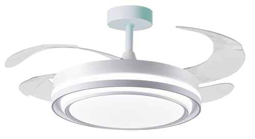Ventilador de techo con luz con mando 3 aspas, Motor DC 30W+42W Luz LED | temporizador, 6 velocidades, aspas retráctiles, 3 temperaturas de luz, función verano-invierno Silencioso (Blanco puro, 50CM)