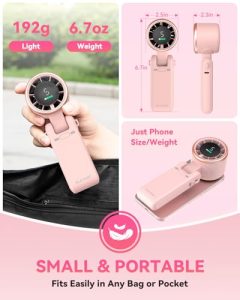 PlayHot Portable Handheld Turbo Fan, Travel Essentials, Gifts for Women/Men | 5-Speed, Up to 12H, 10m/s Airflow, USB-C Rechargeable, LED Display, 3-in-1 Foldable Personal Fan for Cruise, Beach, Vacation