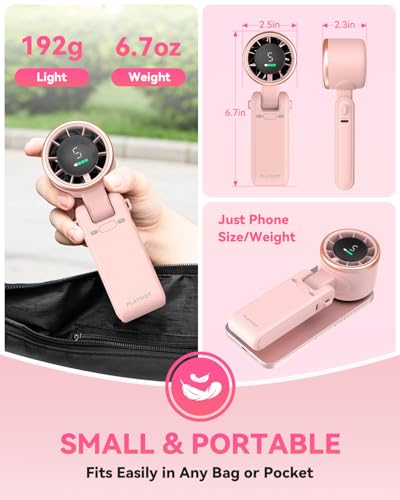 PlayHot Portable Handheld Turbo Fan, Travel Essentials, Gifts for Women/Men | 5-Speed, Up to 12H, 10m/s Airflow, USB-C Rechargeable, LED Display, 3-in-1 Foldable Personal Fan for Cruise, Beach, Vacation