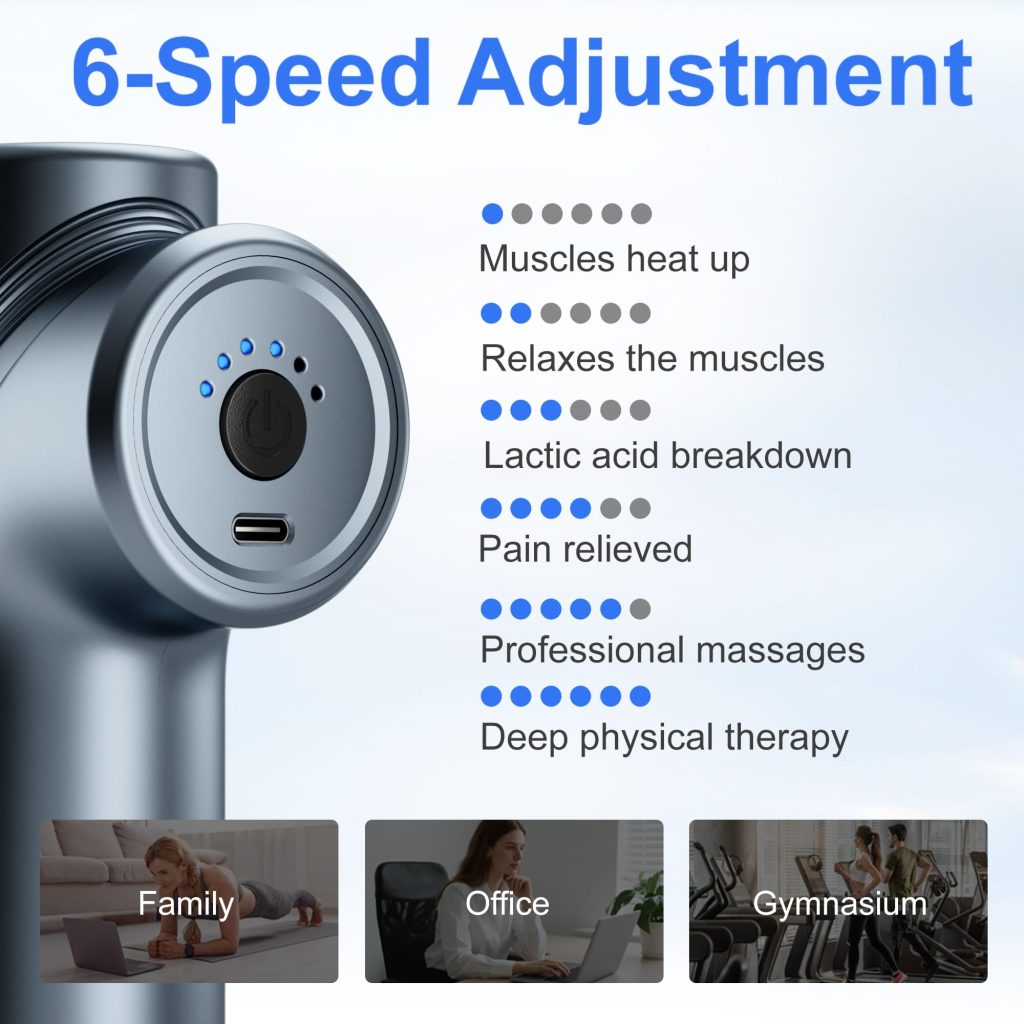 Massage Gun Deep Tissue Mini Muscle Back Massager for Pain Relief Silent Mini Muscle Massager with 9 Massages Heads Birthday Gifts for Men Women Dad Him (Blue)