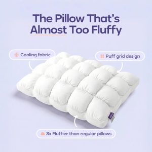 Mellow Puff Pillow Cooling Ice Silk Bed Pillow, Back & Stomach Sleepers Fluffy Goose Down Alternative Fill, Hypoallergenic & Machine Washable Pillow for Side, Baby Blue, Lightweight Summer Quilt