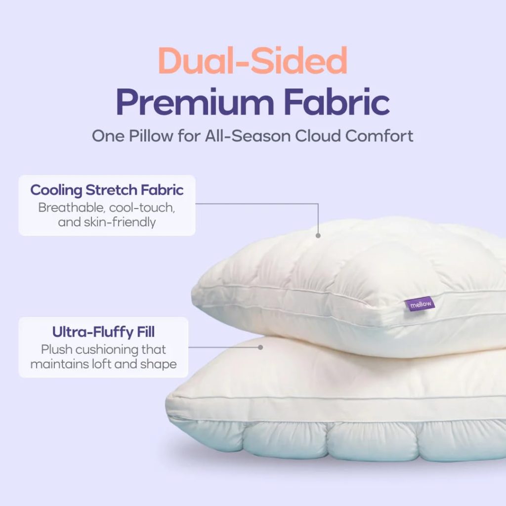 Mellow Puff Pillow Cooling Ice Silk Bed Pillow, Back & Stomach Sleepers Fluffy Goose Down Alternative Fill, Hypoallergenic & Machine Washable Pillow for Side, Baby Blue, Lightweight Summer Quilt