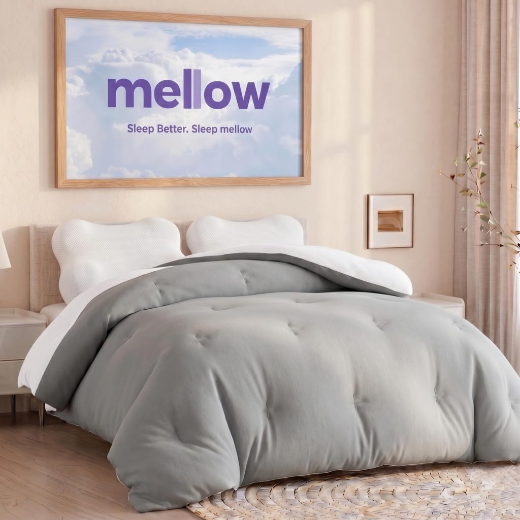 Mellow Puff Pillow Cooling Ice Silk Bed Pillow, Back & Stomach Sleepers Fluffy Goose Down Alternative Fill, Hypoallergenic & Machine Washable Pillow for Side, Baby Blue, Lightweight Summer Quilt
