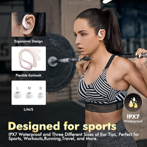 HAOYUYAN Wireless Earbuds, Sports Bluetooth Headphones, 80Hrs Playtime Ear Buds with LED Power Display, Noise Canceling Headset, IPX7 Waterproof Earphones for Workout/Running（Rose Gold） - photo 5