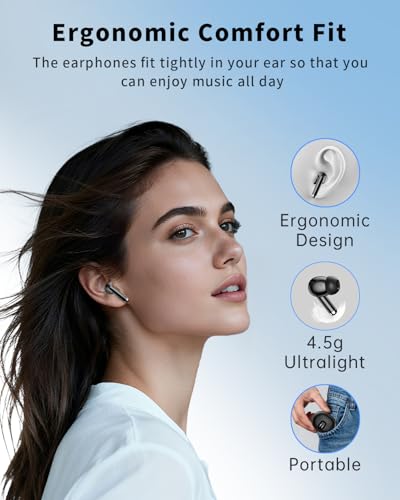 Wireless Earbuds, Bluetooth 5.4 Headphones Bass Stereo Ear Buds with Noise Cancelling Mic, LED Display in Ear Earphones 50H Playtime Ear Buds, IP7 Waterproof for Laptop Pad Phones Workout Black - photo 7