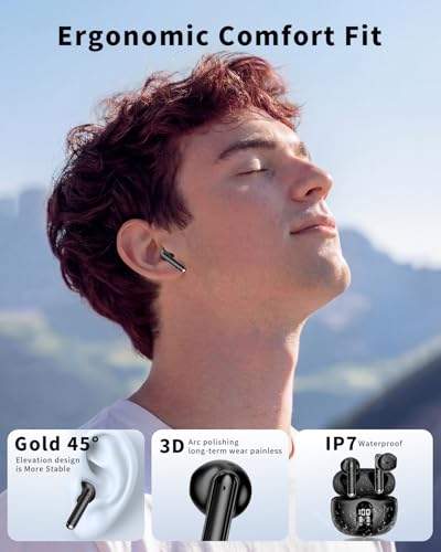 Wireless Earbuds, 2026 Bluetooth 5.4 Headphones Bass Stereo Ear Buds with Noise Cancelling Mic, LED Display in Ear Earphones 50H Playtime Ear Buds, IP7 Waterproof for Laptop Pad Phones Pure Black - photo 7