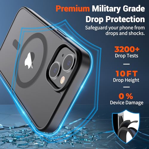 SUPFINE Magnetic for iPhone 15 Case Black | With Screen Protector, Translucent Matte, Compatible with MagSafe, Military Grade Drop Proof, Rugged Shockproof Protective - photo 3