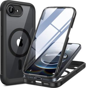 Miracase for iPhone 17e Case & iPhone 16e Case, Full-Body Phone with Built-in Glass Screen Protector, [Magnetic with MagSafe] Military Drop Proof 17 E/ 16 E Cover Bumper 6.1 inch, Black