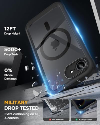 Miracase for iPhone 17e Case & iPhone 16e Case, Full-Body Phone with Built-in Glass Screen Protector, [Magnetic with MagSafe] Military Drop Proof 17 E/ 16 E Cover Bumper 6.1 inch, Black - photo 4