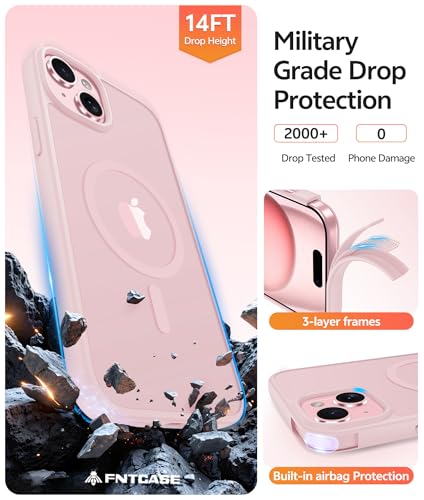FNTCASE for iPhone 15/14/13 Case, Fit for Magsafe, Light Pink | Screen Protector, Translucent Matte, Military Grade Drop Proof, Shockproof Protection Bumper, Protective Magnetic Phone Cover - photo 5