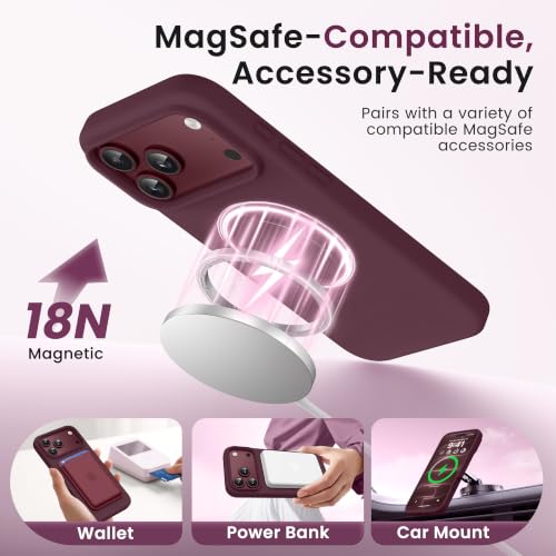GONEZ for iPhone 18 Pro-Max Case/17 Pro-Max Case, Compatible with MagSafe | Burgundy, Screen Protector, Full Camera Protection, Premium Silicone Cover Shockproof Drop Protection Slim Phone Case - photo 2