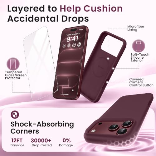 GONEZ for iPhone 18 Pro-Max Case/17 Pro-Max Case, Compatible with MagSafe | Burgundy, Screen Protector, Full Camera Protection, Premium Silicone Cover Shockproof Drop Protection Slim Phone Case - photo 4