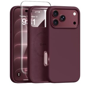 GONEZ for iPhone 18 Pro-Max Case/17 Pro-Max Case, Compatible with MagSafe | Burgundy, Screen Protector, Full Camera Protection, Premium Silicone Cover Shockproof Drop Protection Slim Phone Case