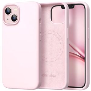 GolbinBox Magnetic for iPhone 13/14 Case, Silicone Cover, Chalk Pink | Compatible with MagSafe, Soft Touch Feel, Anti-Scratch Microfiber Lining, Slim Shockproof Protective Phone Case 6.1"