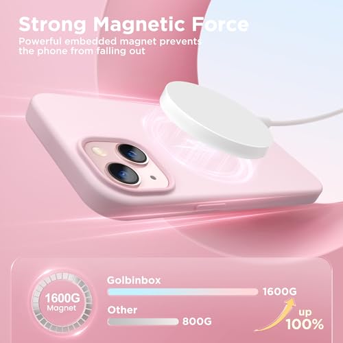 GolbinBox Magnetic for iPhone 13/14 Case, Silicone Cover, Chalk Pink | Compatible with MagSafe, Soft Touch Feel, Anti-Scratch Microfiber Lining, Slim Shockproof Protective Phone Case 6.1" - photo 3