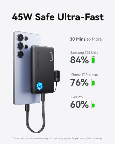 INIU 10000mAh 45W Fast Charging Portable Charger, Smaller Travel Power Bank | Flight-Safe, Detachable USB C Cable, Travel Essential, External Battery Phone Pack for iPhone 18 17 Samsung iPad etc - photo 3