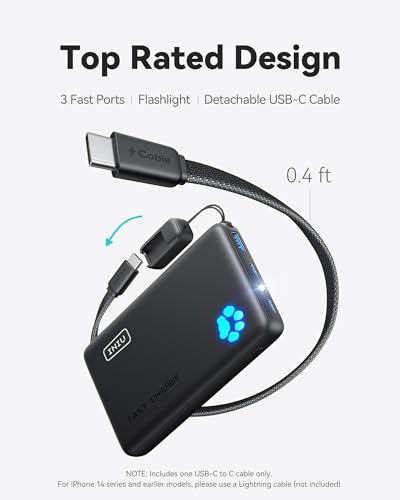 INIU 10000mAh 45W Fast Charging Portable Charger, Smaller Travel Power Bank | Flight-Safe, Detachable USB C Cable, Travel Essential, External Battery Phone Pack for iPhone 18 17 Samsung iPad etc - photo 4