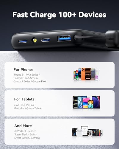 INIU 10000mAh 45W Fast Charging Portable Charger, Smaller Travel Power Bank | Flight-Safe, Detachable USB C Cable, Travel Essential, External Battery Phone Pack for iPhone 18 17 Samsung iPad etc - photo 6