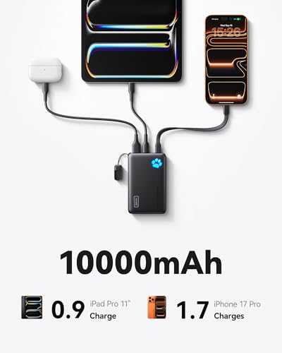 INIU 10000mAh 45W Fast Charging Portable Charger, Smaller Travel Power Bank | Flight-Safe, Detachable USB C Cable, Travel Essential, External Battery Phone Pack for iPhone 18 17 Samsung iPad etc - photo 5