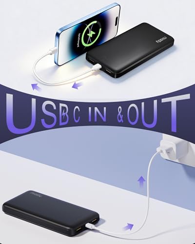 Miady 2-Pack Portable Charger, Slim 10000mAh Power Bank Travel Battery Pack | Dual USB丨3 Outputs 2 Inputs丨for Backpack Travel Camping丨Slim丨Compatible with iPhone Android etc丨Flight-Safe丨37Wh丨Black+White - photo 3