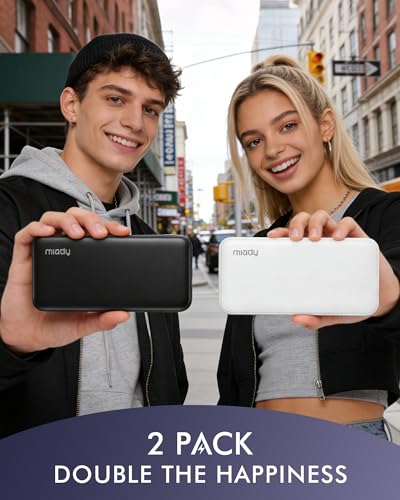 Miady 2-Pack Portable Charger, Slim 10000mAh Power Bank Travel Battery Pack | Dual USB丨3 Outputs 2 Inputs丨for Backpack Travel Camping丨Slim丨Compatible with iPhone Android etc丨Flight-Safe丨37Wh丨Black+White - photo 4