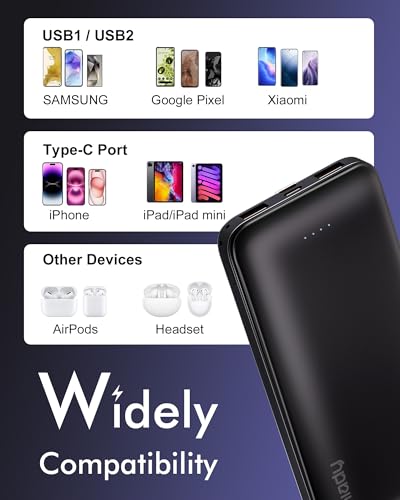 Miady 2-Pack Portable Charger, Slim 10000mAh Power Bank Travel Battery Pack | Dual USB丨3 Outputs 2 Inputs丨for Backpack Travel Camping丨Slim丨Compatible with iPhone Android etc丨Flight-Safe丨37Wh丨Black+White - photo 7