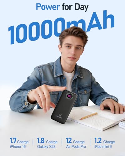 Portable Charger 10000mAh 22.5W Fast Power Bank with Built-in 2 Cables | 4 Outputs 2 Inputs, 5V/3A Fast Charging, Universal Travel Charging Powerbank for iPhone, Android, iPad. Pearl Black - photo 6