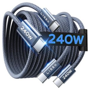 LISEN USB C to USB C Cable, 240W Fast Charging Type C Charger Cord (6.6FT) | 2-Pack | iPhone 18 Pro Max Charger Fast Charging Cord for iPhone 18 17 16 Pro Max Duo iPad MacBook Air Pro Samsung Galaxy S26