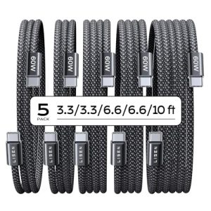 LISEN USB C to USB C Cable 60W for iPhone 18 Pro Duo Charging Cable, 5-Pack | for iPhone 18 Fast Charger/17/16/15 Galaxy S26/S25/S24, 3.3/3.3/6.6/6.6/10FT Gift for Car, Home, Office, Bed and Travel Cord