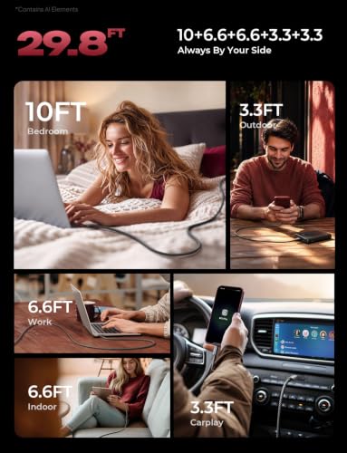 LISEN USB C to USB C Cable 60W for iPhone 18 Pro Duo Charging Cable, 5-Pack | for iPhone 18 Fast Charger/17/16/15 Galaxy S26/S25/S24, 3.3/3.3/6.6/6.6/10FT Gift for Car, Home, Office, Bed and Travel Cord - photo 4