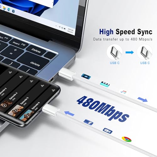 USB C to USB C Cable 3FT Certified 2Pack 60W usbc Woven Fast Charging | Type C Charger Cord Compatible with iPhone Duo/18/17/16/15 Pro/Pro Max Plus Samsung S23 Note 20 iPad Pro Air Mini MacBook Air - photo 5