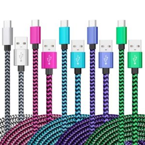 Teeind USB C Cable 6ft 5Pack, 3A Fast Charging Nylon Braided Type C Cord | Tpc001 USB C Charger Cable with Durable Braided Design, Compatible with Samsung Galaxy S10e S10 S9 S8 Plus Note 9 A80 A50 A20