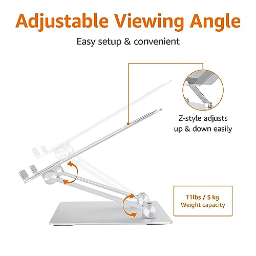 Amazon Basics Sturdy and Portable Ergonomic Laptop Stand for Desk, Height Adjustable Riser with Ventilated Cooling, Foldable, Fits all Laptops up to 15.6 Inch, Silver - photo 3