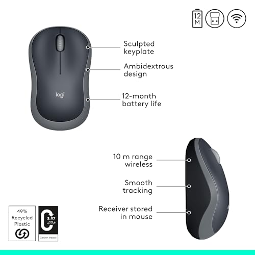 Logitech M185 Compact Ambidextrous 2.4 GHz Wireless Mouse - Swift Grey | Ambidextrous mouse with 2.4 GHz USB-A Nano Receiver, Optical Tracking, 12-Months Battery Life, PC, Mac, Laptop compatible - photo 6