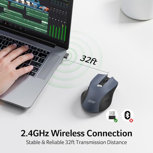 Acer Wireless Mouse for Laptop, 2.4GHz Computer Mouse 3 Adjustable 1600 DPI | Office Cordless USB Mice with USBA Receiver, 6 Buttons, Medium to Large Sized Hands Compatible with PC, Laptop, Desktop - photo 2