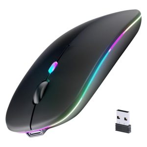 Afaartcci Rechargeable Wireless Mouse, Silent Bluetooth Mouse (Black) | ergonomic design,Bluetooth 5.2 and 2.4GHz USB Receiver,Portable Computer Mouse for Laptops, iPads, MacBooks & Apple Devices