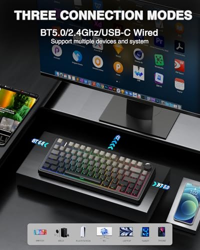 AULA F75 Pro Wireless Mechanical Keyboard,75% Hot Swappable Custom Keyboard with Knob,RGB Backlit,Pre-lubed Reaper Switches,Side Printed PBT Keycaps,2.4GHz/USB-C/BT5.0 Mechanical Gaming Keyboards - photo 3