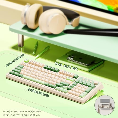 AULA S99 Gaming Keyboard, Wireless Green Creamy Computer Keyboards | Tri-Mode Bluetooth/2.4GHz/USB-C Membrane Keyboard with Number Pad,99Keys,RGB Backlit,Programmable,Creamy Silicone Structure - photo 5