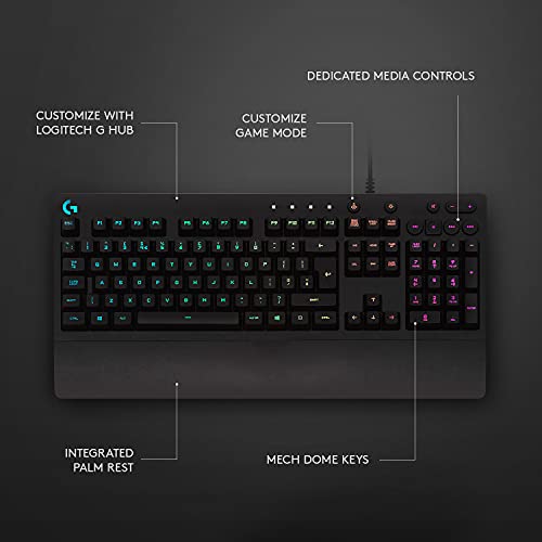 Logitech G213 Prodigy Wired RGB Gaming Keyboard - Black | Mech-Dome Keys, Palm Rest, Adjustable Feet, Media Controls, LIGHTSYNC RGB, USB, Compatible with Windows - photo 6