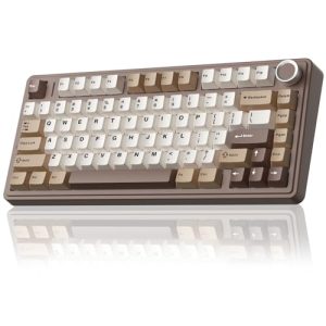 AULA F75 75% Wireless Mechanical Keyboard, Hot Swappable Creamy Keyboard, Pre-lubed Linear Switches, 2.4GHz/Type-C/BT5.0, RGB Backlit Gaming Keyboards(White&Brown)